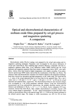 Optical and Electrochemical Characteristics of Niobium Oxide Films Prepared by Sol-Gel Process and Magnetron Sputtering a Comparison Nilgiin Ozer A,., Michael D