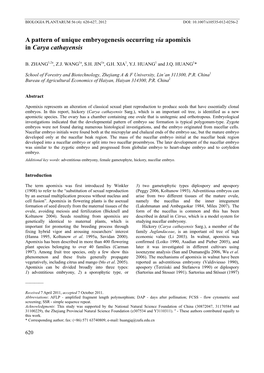 A Pattern of Unique Embryogenesis Occurring Via Apomixis in Carya Cathayensis