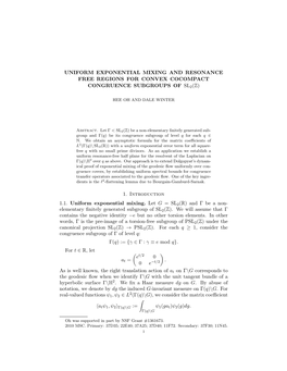 Uniform Exponential Mixing and Resonance Free Regions for Convex Cocompact Congruence Subgroups of Sl2(Z)