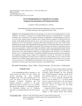 Citrus Huanglongbing (Greening Disease) in Egypt: Symptoms Documentation and Pathogen Detection