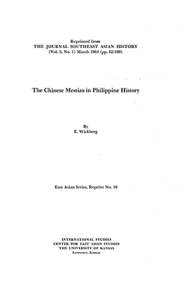 The Chinese Mestizo in Philippine History