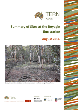 Summary of Sites at the Boyagin Flux Station, August 2016