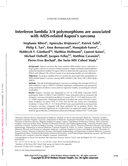 Interferon Lambda 3/4 Polymorphisms Are Associated with AIDS-Related