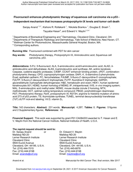 Fluorouracil Enhances Photodynamic Therapy of Squamous Cell Carcinoma Via a P53 - Independent Mechanism That Increases Protoporphyrin IX Levels and Tumor Cell Death