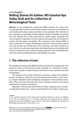 Rolling Stones Do Gather: MS Istanbul Aya Sofya 3610 and Its Collection of Mineralogical Texts