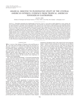 Gradual Miocene to Pleistocene Uplift of the Central American Isthmus: Evidence from Tropical American Tonnoidean Gastropods Alan G