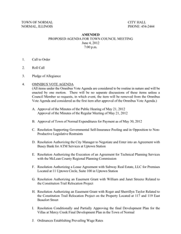 Town of Normal City Hall Normal, Illinois Phone: 454-2444