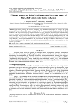 Effect of Automated Teller Machines on the Return on Assets of the Listed Commercial Banks in Kenya