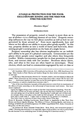 (Un)Equal Protection for the Poor: Exclusionary Zoning and the Need for Stricter Scrutiny