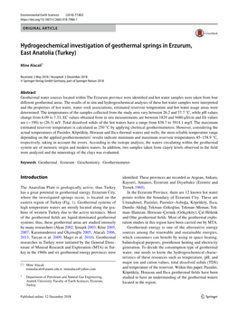 Hydrogeochemical Investigation of Geothermal Springs in Erzurum, East Anatolia (Turkey)