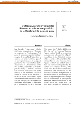 Dictaduras, Narrativa Y Sexualidad Disidente