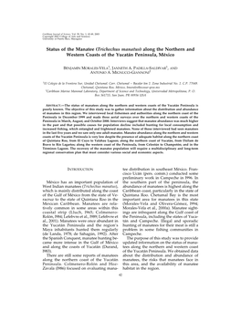 Status of the Manatee (Trichechus Manatus) Along the Northern and Western Coasts of the Yucata´N Peninsula, Me´Xico