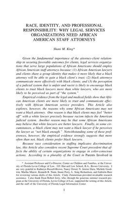 Race, Identity, and Professional Responsibility: Why Legal Services Organizations Need African American Staff Attorneys