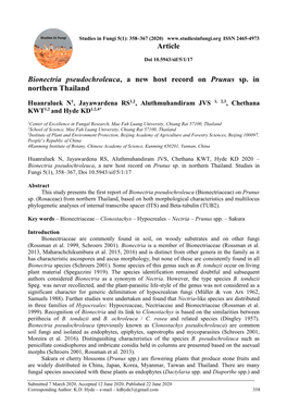 Bionectria Pseudochroleuca, a New Host Record on Prunus Sp. in Northern Thailand