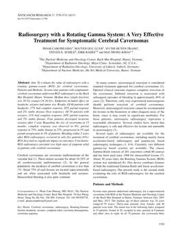 A Very Effective Treatment for Symptomatic Cerebral Cavernomas PHAM CAM PHUONG 1, NGUYEN DUC LUAN 1, VO THI HUYEN TRANG 1, STEVEN E