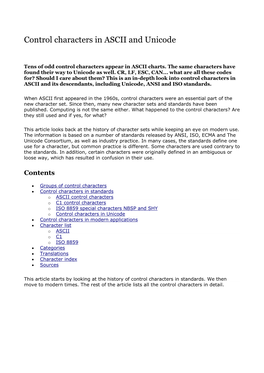 Control Characters in ASCII and Unicode
