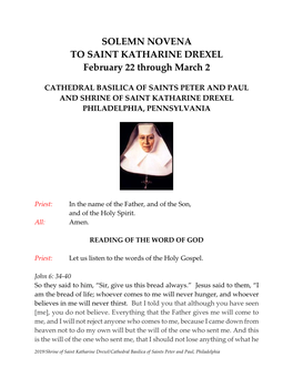 SOLEMN NOVENA to SAINT KATHARINE DREXEL February 22 Through March 2