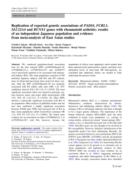 Replication of Reported Genetic Associations of PADI4, FCRL3