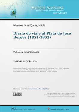 Diario De Viaje Al Plata De José Berges (1851-1852)