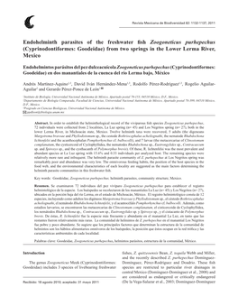 Endohelminth Parasites of the Freshwater Fish Zoogoneticus Purhepechus (Cyprinodontiformes: Goodeidae) from Two Springs in the Lower Lerma River, Mexico