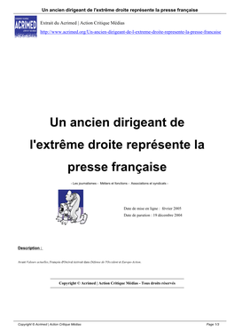 Un Ancien Dirigeant De L'extrême Droite Représente La Presse Française