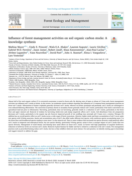 Influence of Forest Management Activities on Soil Organic Carbon Stocks:A T Knowledge Synthesis ⁎ Mathias Mayera,B, , Cindy E