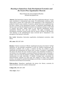 Reacting to Samuelson: Early Development Economics and the Factor-Price Equalization Theorem