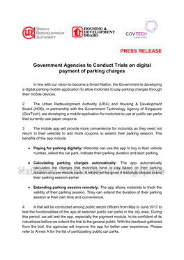 Government Agencies to Conduct Trials on Digital Payment of Parking Charges