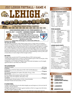 2017 LEHIGH FOOTBALL - GAME 4 SCHEDULE/RESULTS LEHIGH MOUNTAIN HAWKS Sept