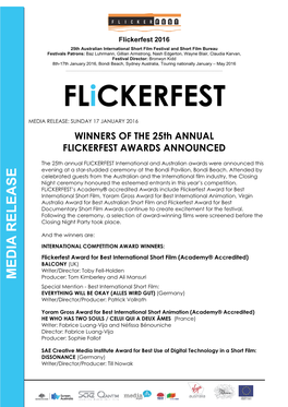 Flickerfest 2016 Award Announcements