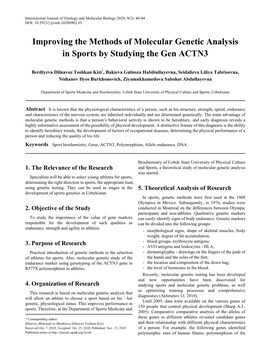 Sport Biochemistry, Gene, ACTN3, Polymorphism, Allele Endurance, DNA