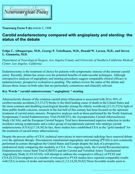 Carotid Endarterectomy Compared with Angioplasty and Stenting: the Status of the Debate