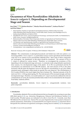 Occurrence of Nine Pyrrolizidine Alkaloids in Senecio Vulgaris L