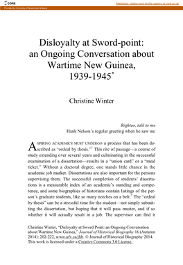 Disloyalty at Sword-Point: an Ongoing Conversation About Wartime New Guinea, 1939-1945*