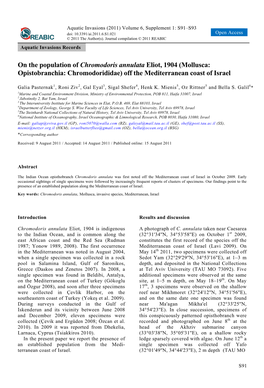 On the Population of Chromodoris Annulata Eliot, 1904 (Mollusca: Opistobranchia: Chromodorididae) Off the Mediterranean Coast of Israel