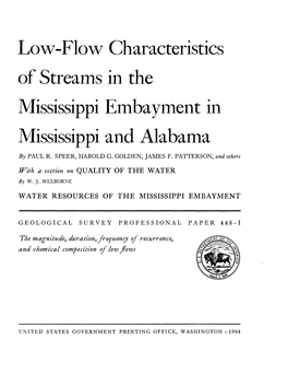 Low-Flow Characteristics of Streams in the Mississippi Embayment in Mississippi and Alabama by PAUL R