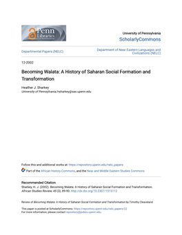 Becoming Walata: a History of Saharan Social Formation and Transformation