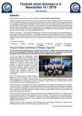 Technik Ohne Grenzen E.V. Newsletter IV / 2019