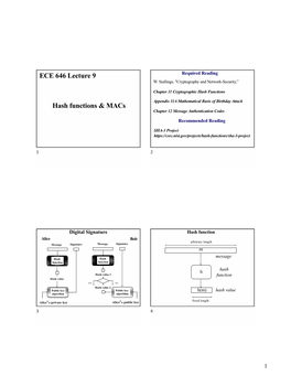 Hash Functions & Macs ECE 646 Lecture 9