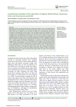 A Preliminary Checklist of the Alien Flora of Algeria (North Africa): Taxonomy, Traits and Invasiveness Potential Rachid Meddoura, Ouahiba Sahara and Guillaume Friedb