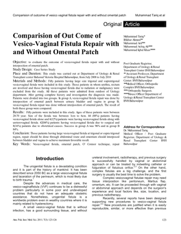 Comparision of out Come of Vesico-Vaginal Fistula Repair With