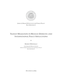 Transit Migration in Mexico: Domestic and International Policy Implications