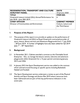 REGENERATION, TRANSPORT and CULTURE DATE SCRUTINY PANEL 23 January 2020 TITLE ITEM NO