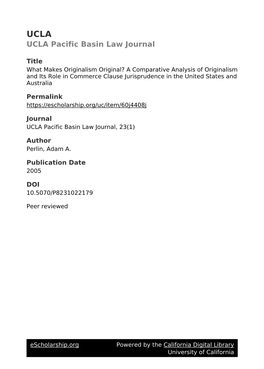 What Makes Originalism Original? a Comparative Analysis of Originalism and Its Role in Commerce Clause Jurisprudence in the United States and Australia