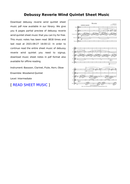 Debussy Reverie Wind Quintet Sheet Music