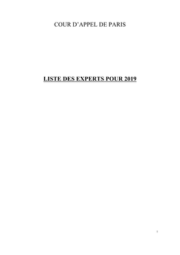 Cour D'appel De Paris Liste Des Experts Pour 2019