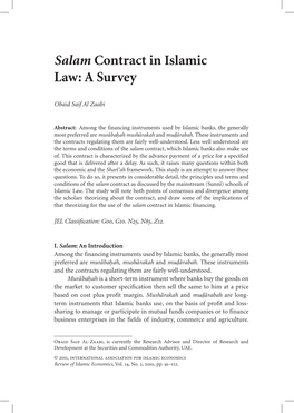 Salam Contract in Islamic Law: a Survey