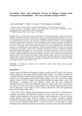 Developing Water and Sanitation Services in Refugee Settings from Emergency to Sustainability – the Case of Zaatari Camp in Jordan