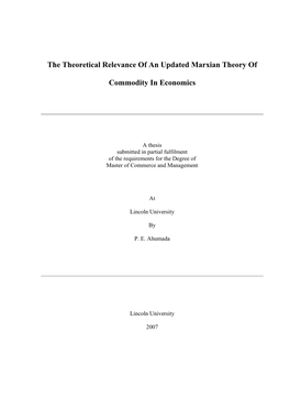 The Theoretical Relevance of an Updated Marxian Theory of Commodity in Economics