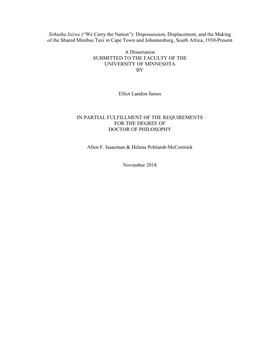 Dispossession, Displacement, and the Making of the Shared Minibus Taxi in Cape Town and Johannesburg, South Africa, 1930-Present